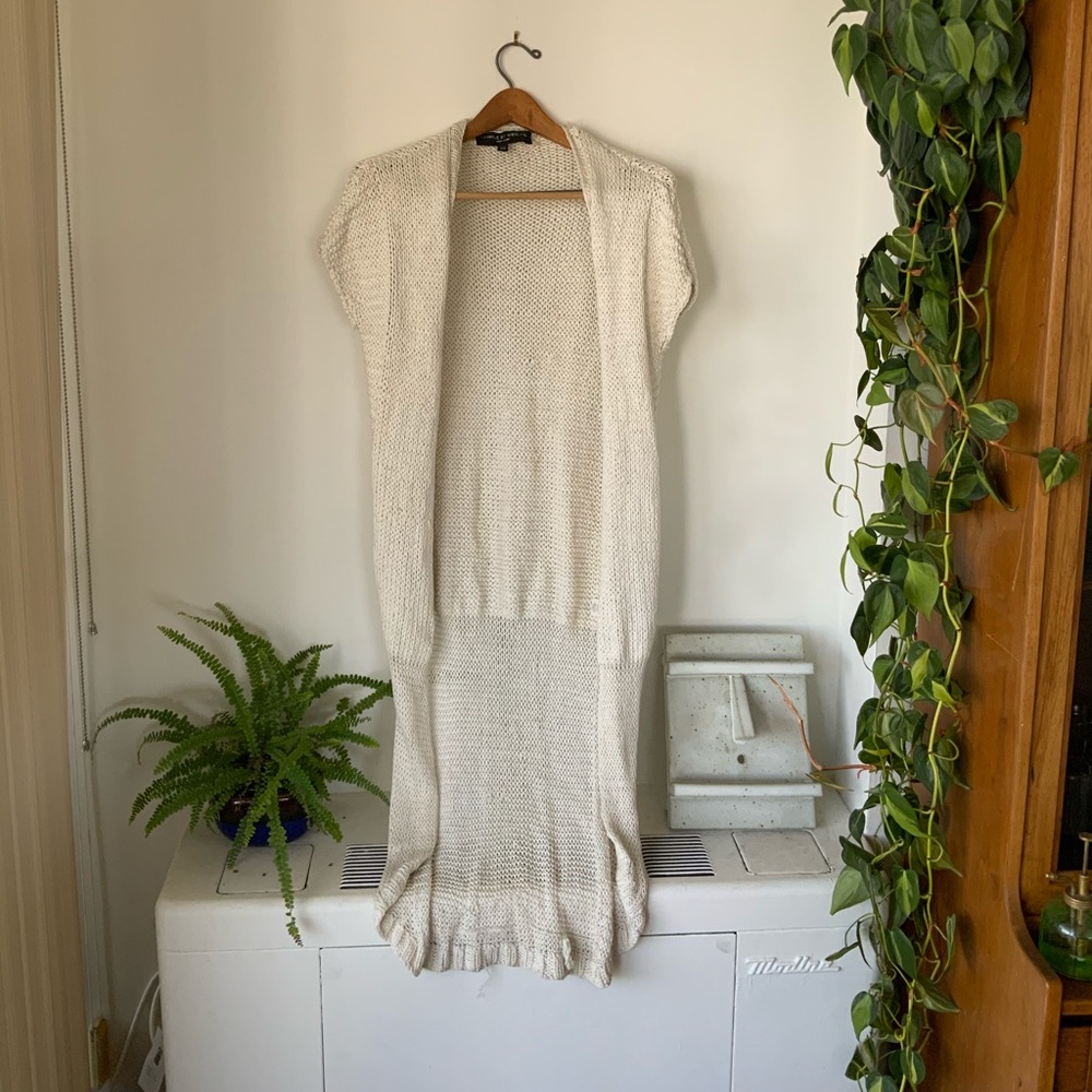 Anthropologie Off White Capped Sleeve Long Sweater